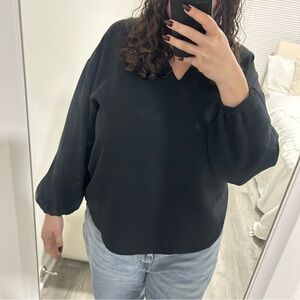 black puffer sleeve blouse